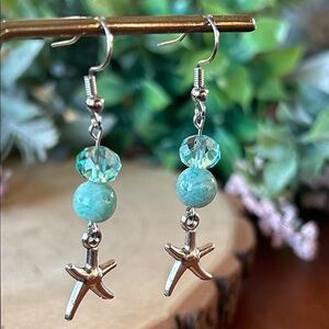 Handmade Amazonite + Crystal Silver Starfish Dangle Earrings